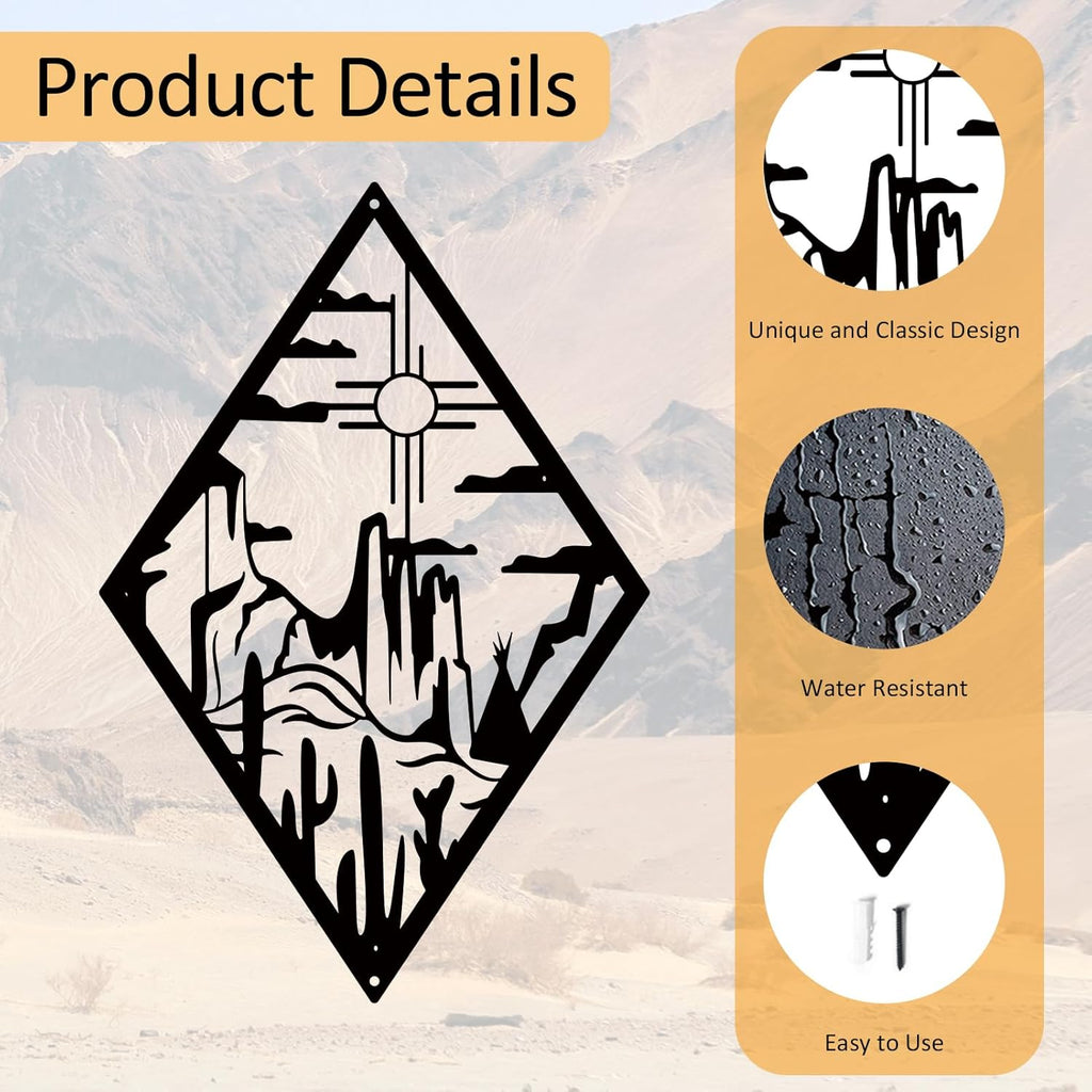 Resama Metal Cactus Wall Decor - Modern Desert-Themed Art for Home & Office | 13.7"x9.2", Black