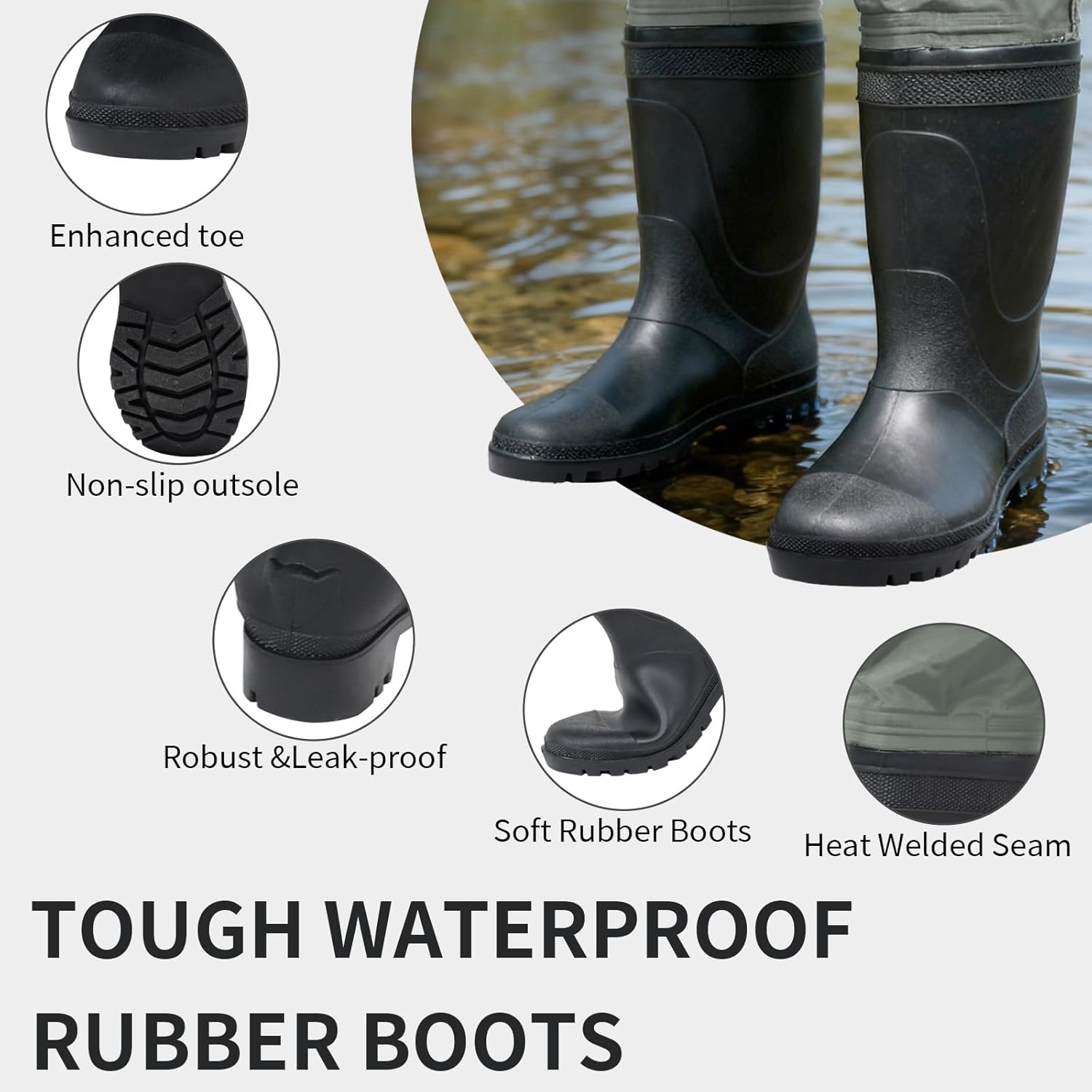 Skiennix Waterproof Fishing Waders - Durable 2-Ply Nylon/PVC Chest Waders with Boots | Sizes 4-13