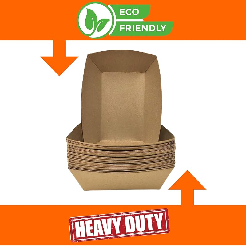 Extra Large Kraft Paper Food Boats – 100 Pack, 8.1x5.8x2.1 Inches, Disposable & Recyclable, For Condiments, Snacks & Catering (Variation: 100+3 LB)