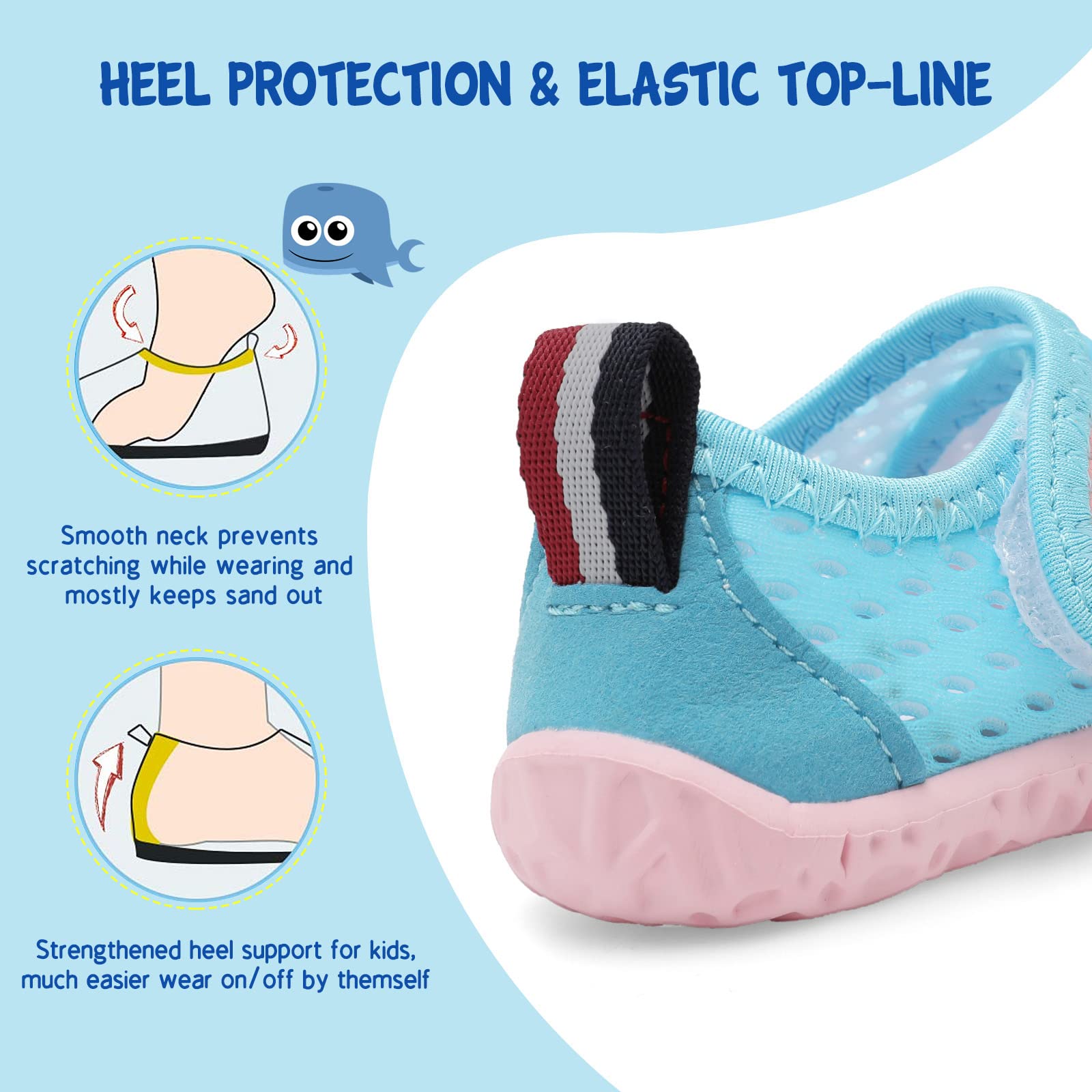 LeIsfIt Kids Water Shoes Toddler Girls Boys Swim Shoes Outdoor Quick-Dry Breathable Aqua Socks for Beach Pool Surf, Blue Pink, 13 Little Kid