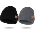 KIEPTOMIK 2pcs Merino Wool Warm Beanie Hats Winter Cuffed Ribbed Knit Beanie Hat for Men Women Toboggan Cap (Merino Wool, Black+Grey)