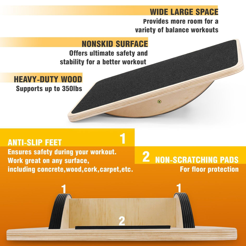 Yes4All Professional Rocker Balance Board for Physical Therapy | 17.5” Wooden Rocker Board for Balance & Rehabilitation Exercises (Black)