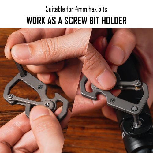 KeyUnity Titanium Carabiner Keychain Tool, 3 Functions in 1 Multitool for Everyday Carry (KU06)