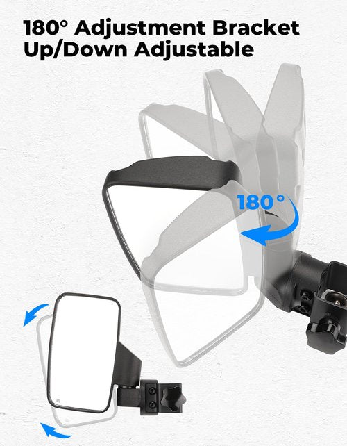 KEMIMOTO Golf Cart Side Mirrors, No Drilling Golf Cart Rear View Mirror, 180 Degree Rotation, Universal Fits 0.75-1.25 inch Square Tube, Compatible with EZGO, Club Car, Drive2