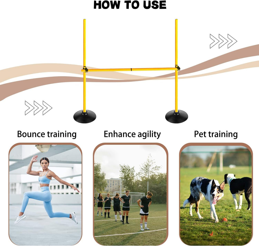 Skiennix Adjustable Height Agility Hurdle Set - Multi-Function Soccer Training Poles with Rubber Base