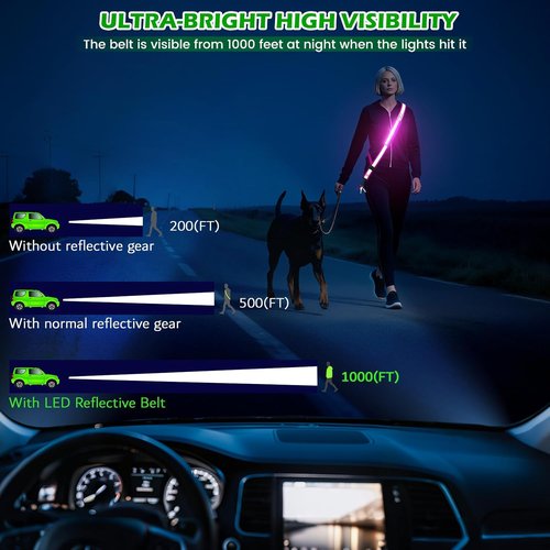 LED Reflective Belt Sash - High Visibility Rechargeable Safety Gear for Runners & Cyclists | Pink