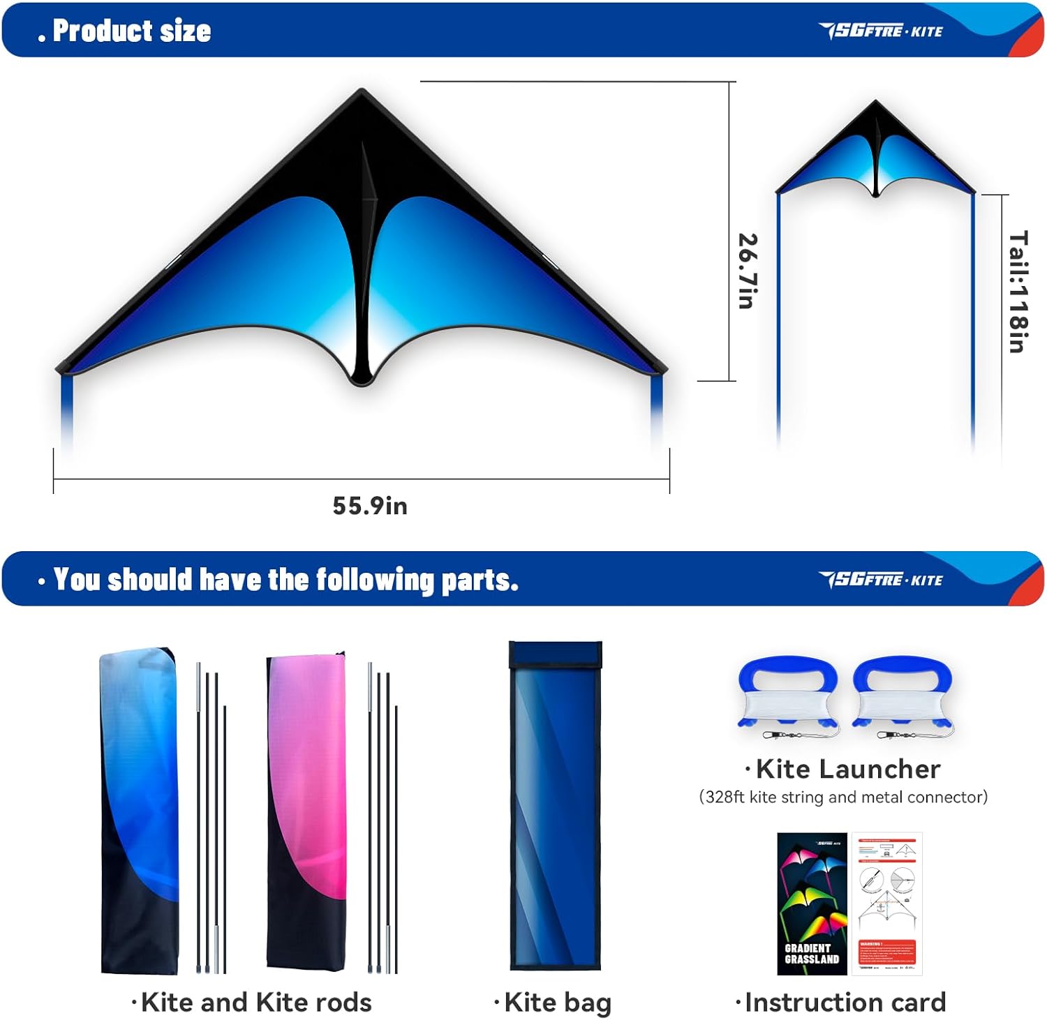 SGftre Delta Kite Set - Easy Launch Kites for Kids & Adults | Perfect for Beach & Park Activities