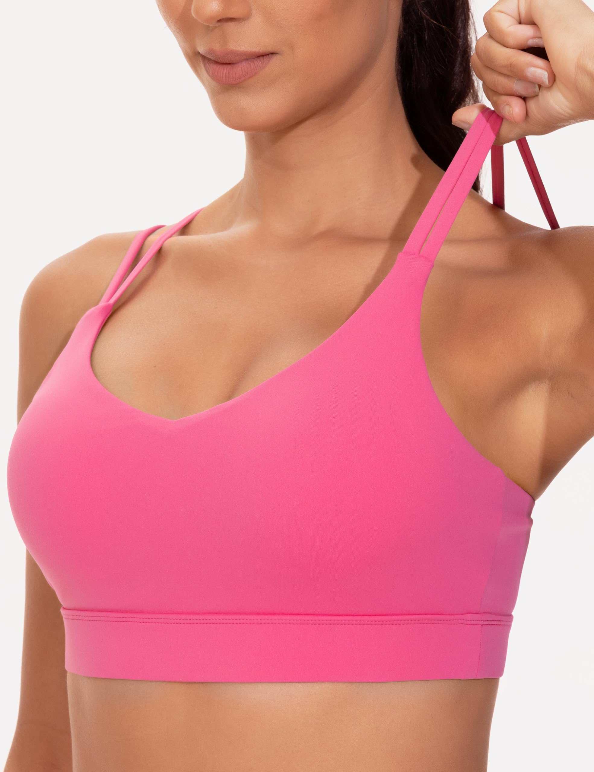 THE GYM PEOPLE Women's Double Spaghetti Strap Sports Bras Supportive Strappy Workout Bra with Padded Bright Pink