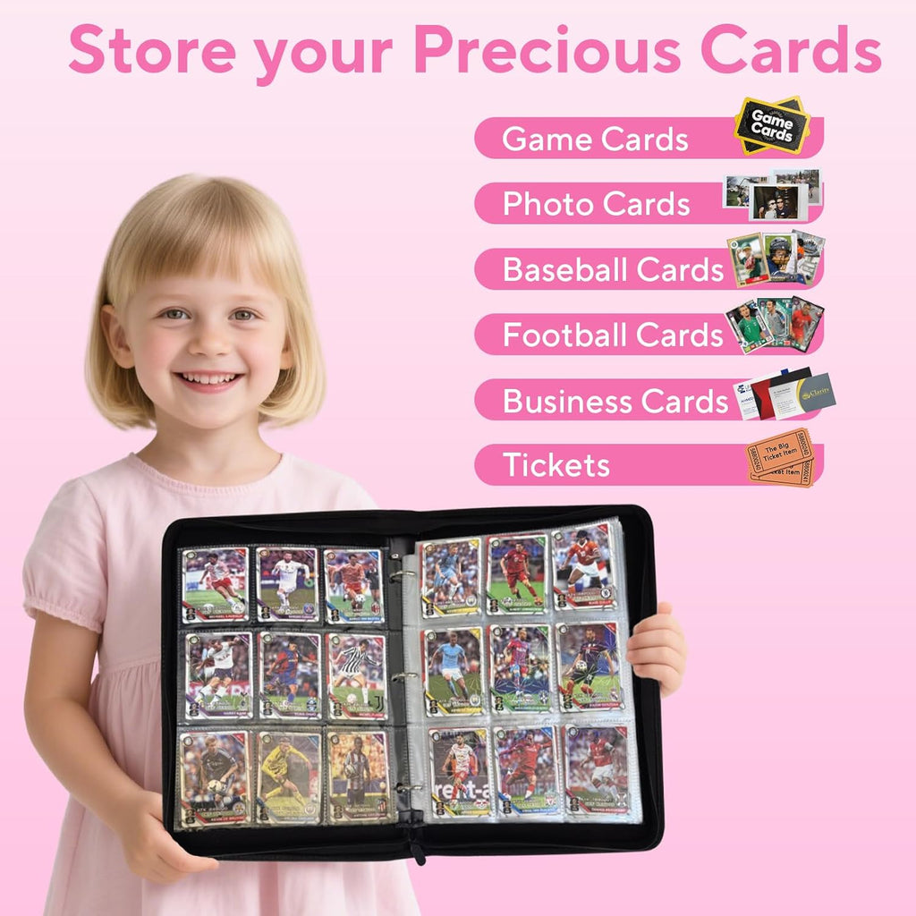 Skiennix Portable 9-Pocket Trading Card Binder - Holds 1080 Cards | Compact Pink Album Organizer