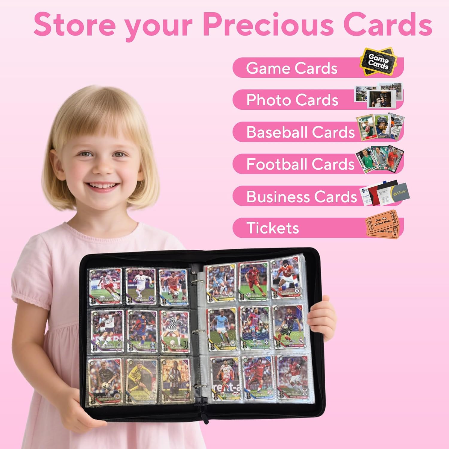 Skiennix Portable 9-Pocket Trading Card Binder - Holds 1080 Cards | Compact Pink Album Organizer