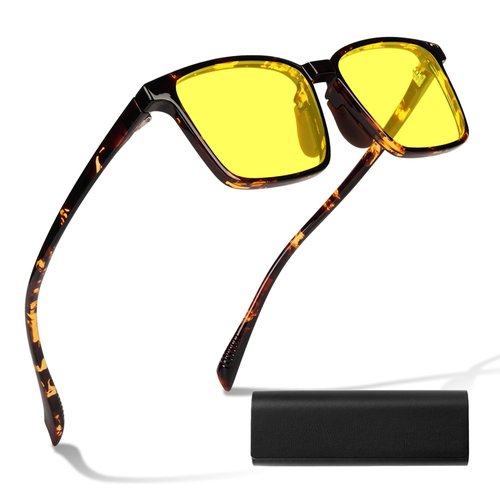 AMBEYE TR90 Square Tortoiseshell Frame Night Driving Glasses with Yellow Polarized Lens - Anti-Glare UV Protection for Drivers, Cycling & Outdoor Activities, Lightweight TR Frame Eyewear