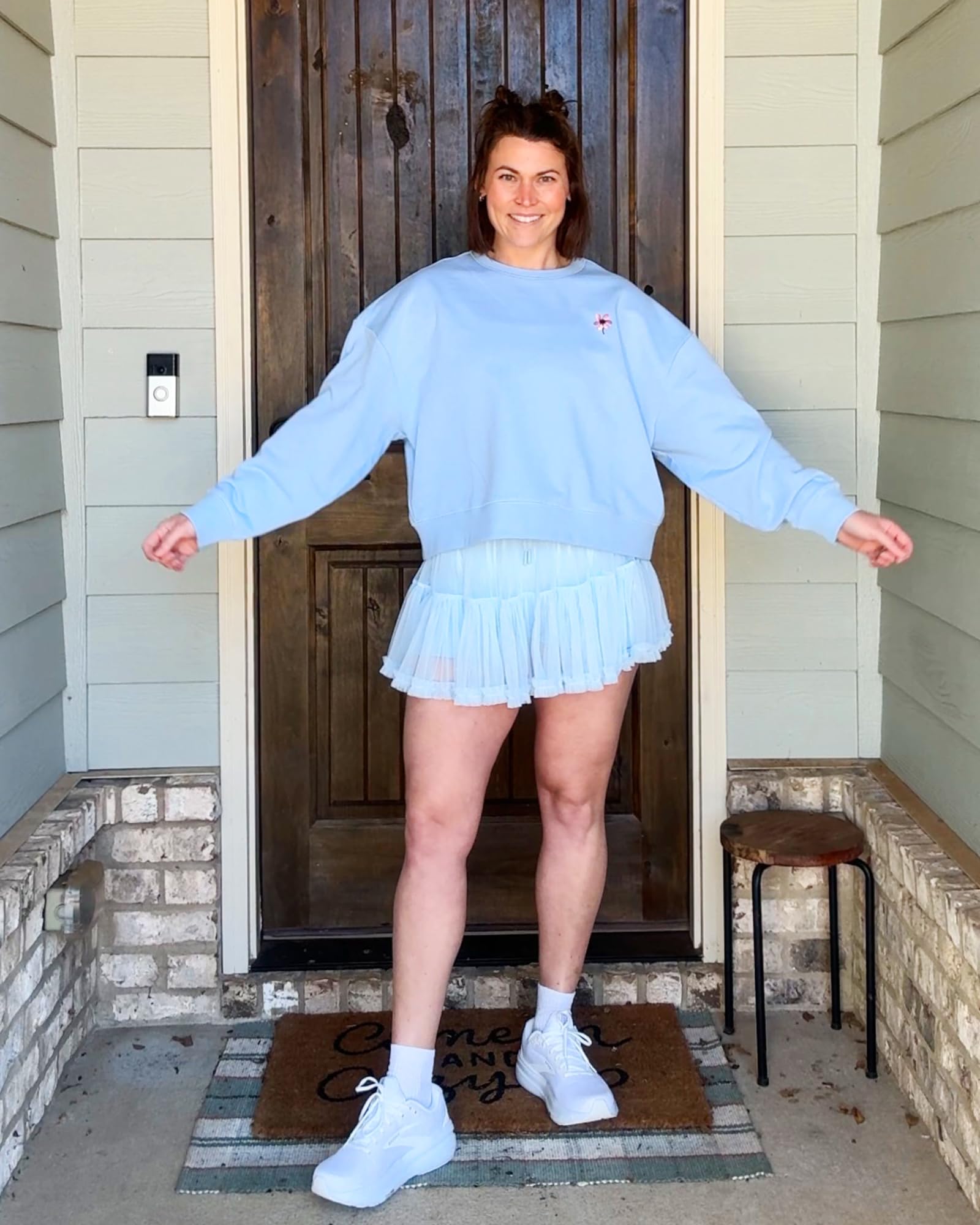 Stelle Women's High Waist Athletic Skorts with Shorts Pockets Ruffle Hem Flowy Skirts Mini Tiered Short Skirt Casual Summer (Light Blue，M)
