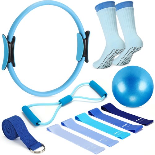 Silipull Home Pilates Essentials Kit for Women Pilates Equipment Set with Yoga Ball Resistance Band, Circle, Yoga Ring Circle Set for Beginners Home Workouts Legs Arms and Thighs(Blue)
