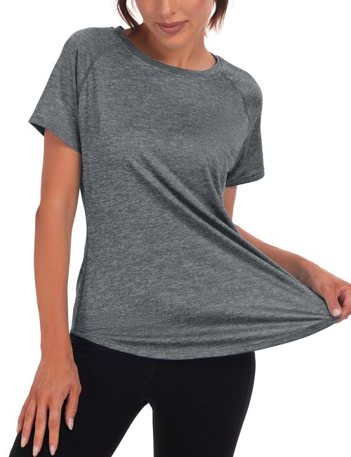Beuwltpa Women's Long Workout Tops,Short Sleeve Dry-Fit Mesh Open Back Loose Fit Gym Athletic Running Shirts Exercise Tee Grey