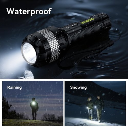 MARBERO [Winter Storm Power Outage Essential] Rechargeable Flashlight High Lumens with 4000mAh Battery Focused Beam Super Bright LED Powerful Flashlight 3 Modes Tactical Compact Portable Flashlight