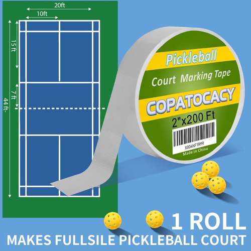 Pickleball Court Tape - 2" x 200 ft, Outdoor Pickleball Marking Kit, White Tape for Temporary Court Lines - No Residue Easy to Apply & Remove - Perfect for Pickleball Court, Gym, Driveway, Backyard