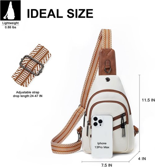 Crossbody Sling Bag by 7L - Vegan Leather Travel Purse | Stylish Beige Fanny Pack for Women