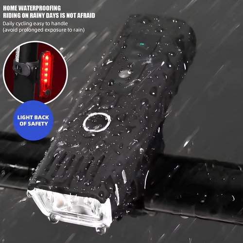 Lumor Bike Light Set USB-C Rechargeable, Super Bright Bicycle Front Headlight and Rear Taillight, Auto Sensing, IPX6 Waterproof, 4 Modes, Easy Install for Road and Mountain Cycling