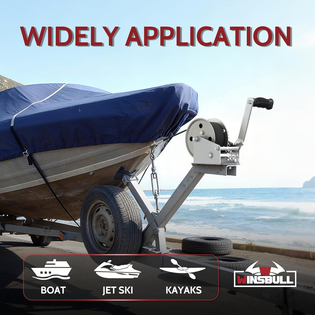 Skiennix Boat Trailer Winch - 1600 LB Heavy Duty Manual Winch with 26FT Strap & Hook