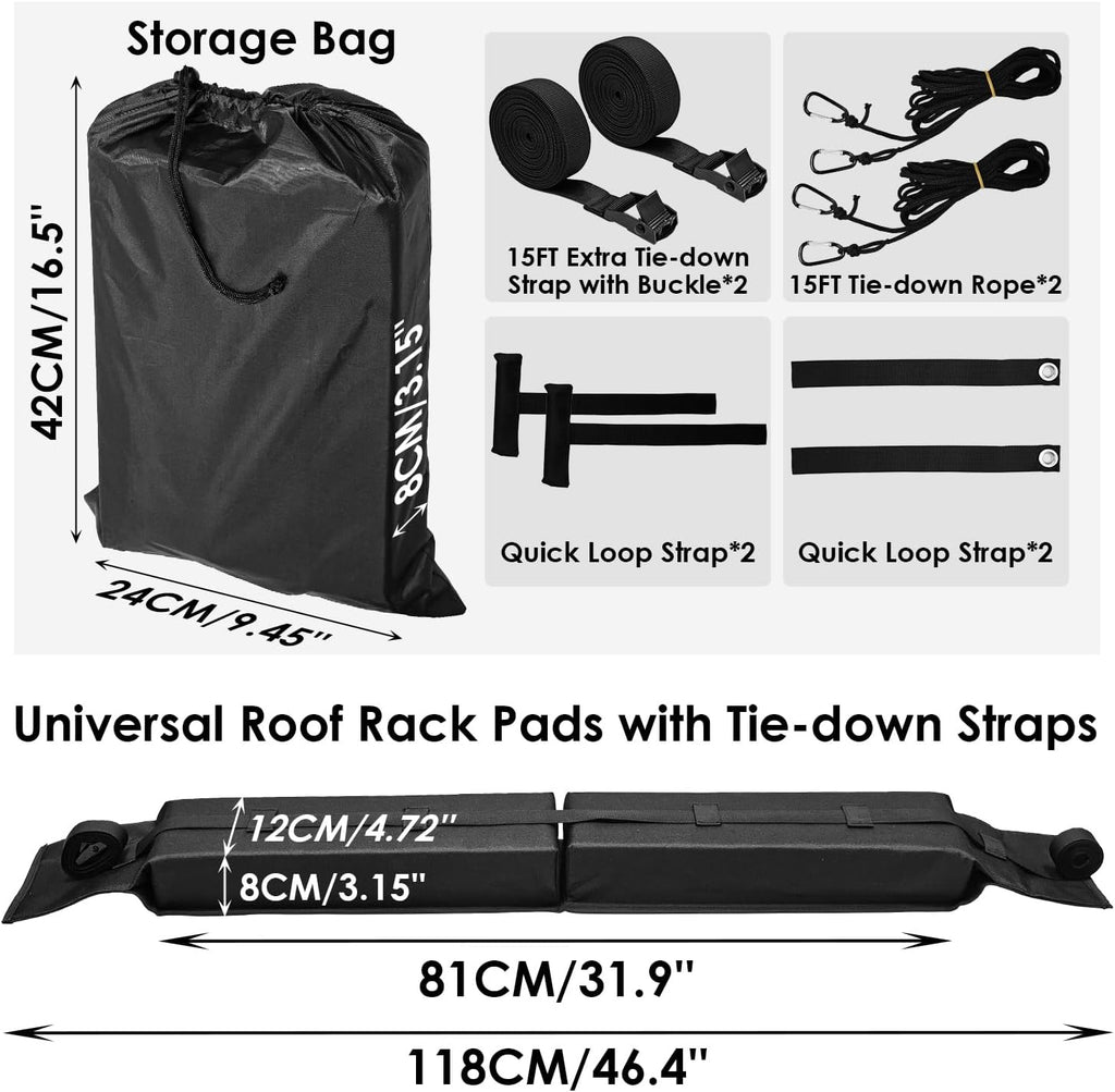 Skiennix Soft Roof Rack Pads - Universal Car Roof Rack System for Kayaks, Surfboards & Canoes