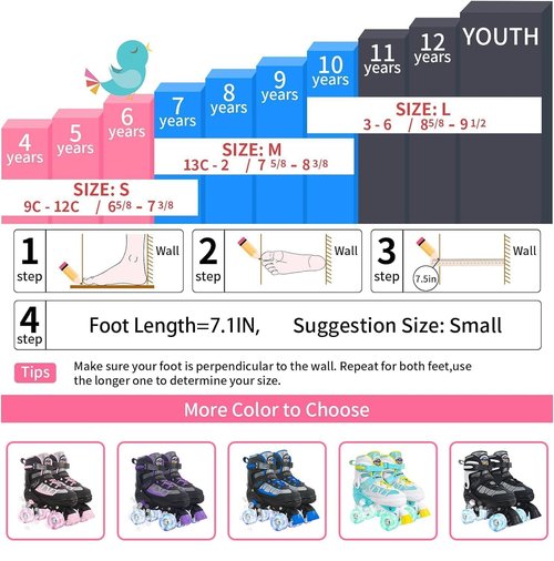 Nattork Roller Skates for Kids Boys Girls, 4 Size Adjustable Rollerskates with Light Up Wheels for Children Beginners for Outdoor Indoor Rosy