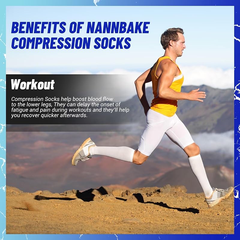 NANNBAKE 3 Pairs Compression Socks for Men & Women 15-20 mmHg Knee High White Small-Medium - Variation 02