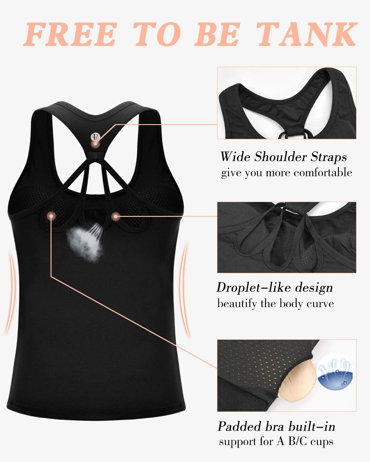 Running Girl Workout Tank Tops - Built-In Bra for Women | Strappy Back Athletic Yoga Shirt
