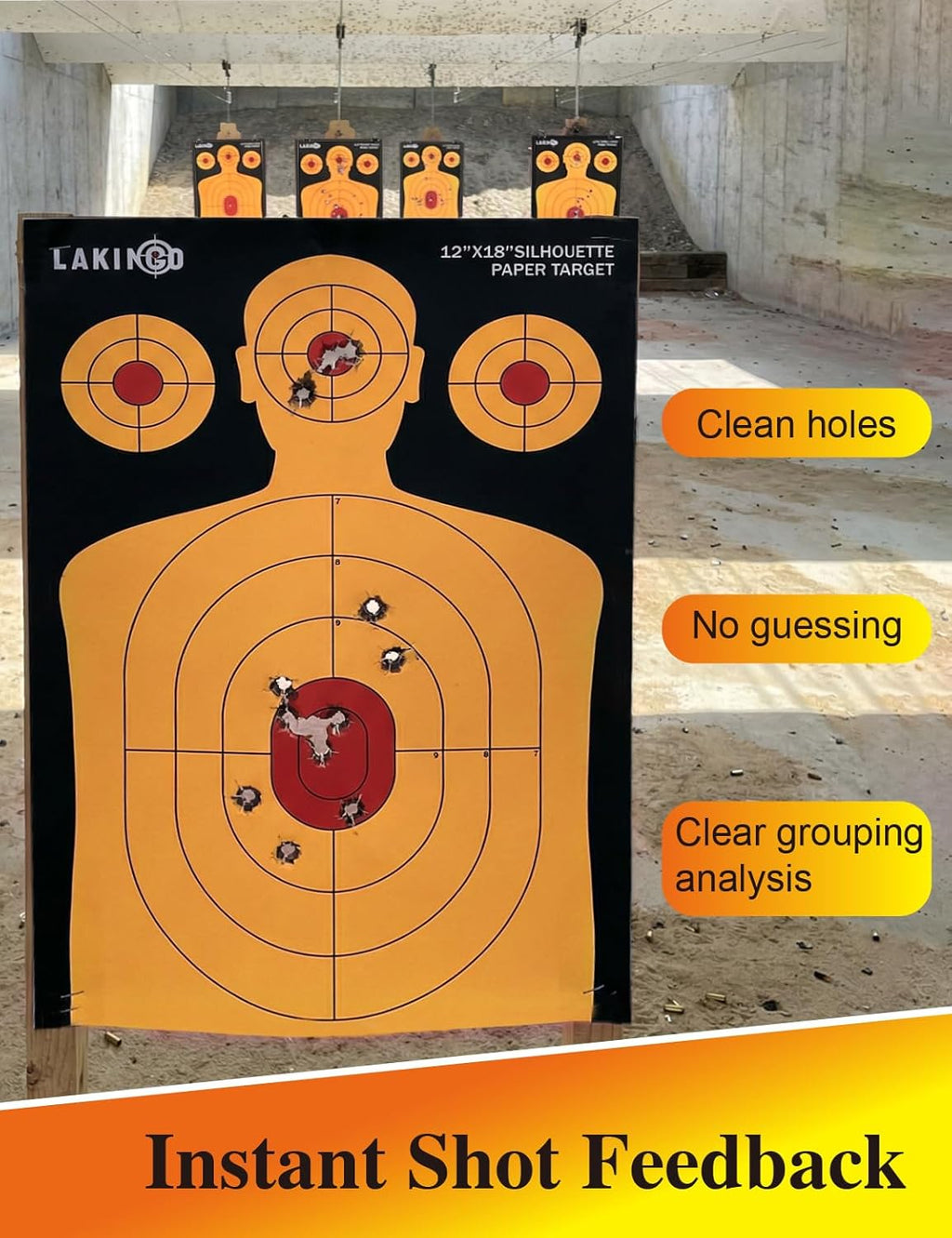 **LAKINGO High-Visibility Shooting Targets - 12x18 Inch Silhouette for Pistol, Rifle & Airgun**