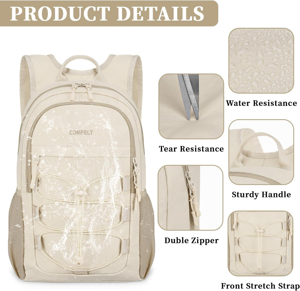ZOMFELT Lightweight 15L Hiking Backpack - Water Resistant & Packable Daypack for Travel | Beige