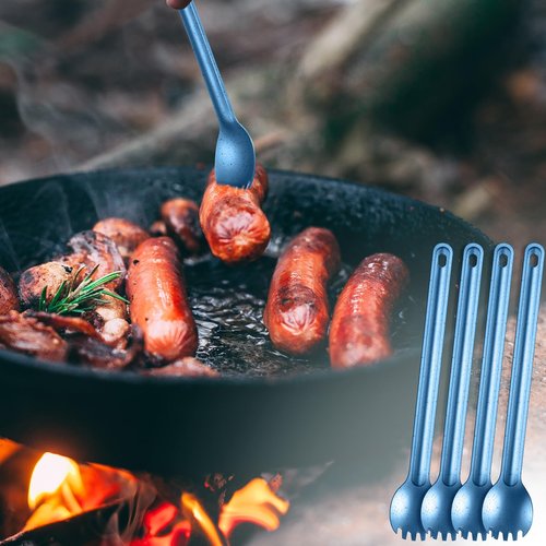 Kritkin 4 Pieces Titanium Long Handle Spork and Spoon Ultralight Portabale Flatware 8.7 Inch Soup Spoon Camping Spork for Outdoor Camping Backpacking Hiking Travel Picnic Tableware (Blue)