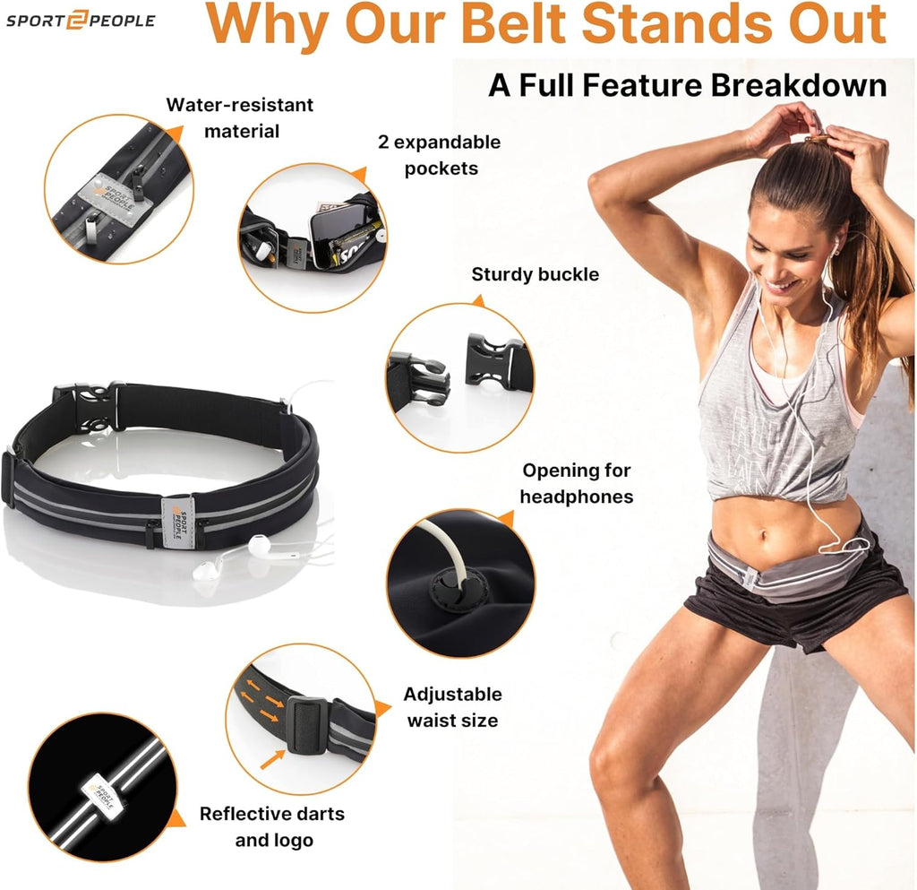 Skiennix Running Belt - Waterproof Phone Holder with Reflective 2-Pocket Design | Adjustable Waist Pack for Essentials