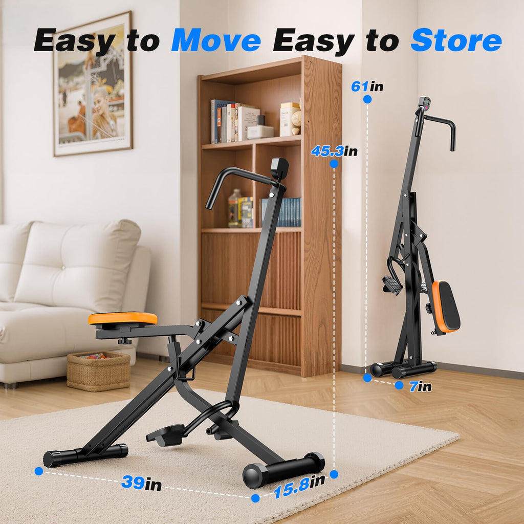 OWLSKY Squat Rowing Machine for Home Gym, Compact Foldable Squat Exercise Machine with LCD Monitor, Low-Impact Workout, Adjustable Seat, 350 LBS, Full-Body Fitness Equipment