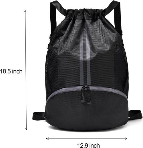 LOKAPEGY Drawstring Gym Bag - Waterproof Backpack with Shoe Compartment | Green Color