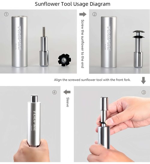 Chrisphil Bike Fork Star Nut Installation Tool with 4 Nuts - Universal Fit for 7/8", 1", 1-1/8" Steerer Tubes (Road & MTB)