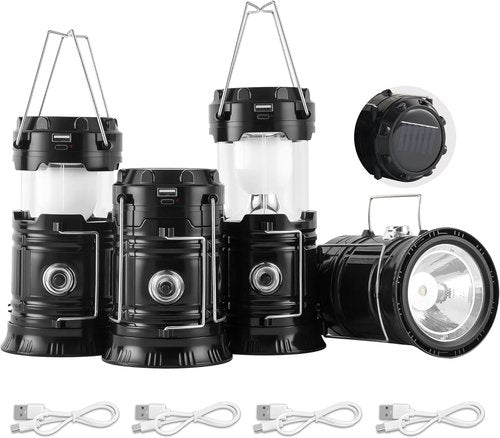 Lichamp Portable Solar Camping Lantern - USB Rechargeable LED Flashlight | 4-Pack Emergency Survival Kit