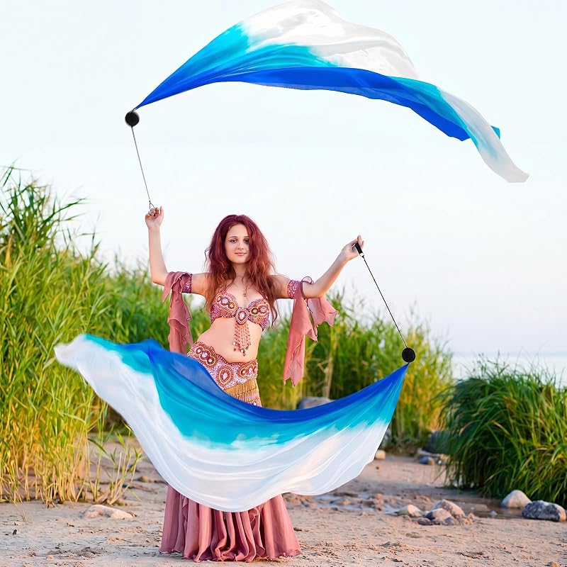 Lake Blue 2 Sets Silk Veil Poi with Balls – 78.74 x 31.5 Inches, 4-Pack