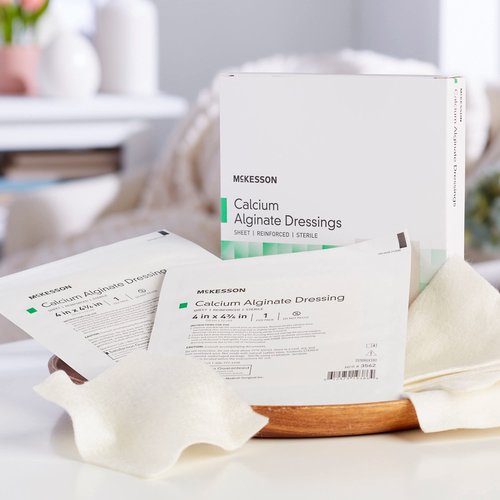 McKesson Calcium Alginate Dressing, Wound Dressing Pads, Absorbent Non-Stick Sheet, 4 in x 4 3/4 in, 10 Count