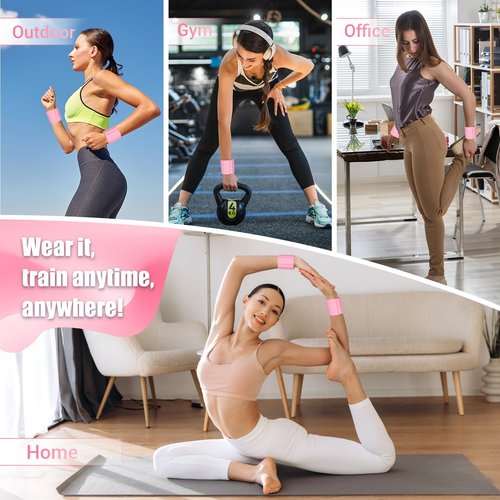 Pilates Wrist Weights for Women, Wearable Strong Magnetic Arm & Leg Weights Set of 2(1 lb Each), Adjustable Wrist Weights for Walking, Yoga, Strength Training, Swimming, Running & Jogging (Pink)