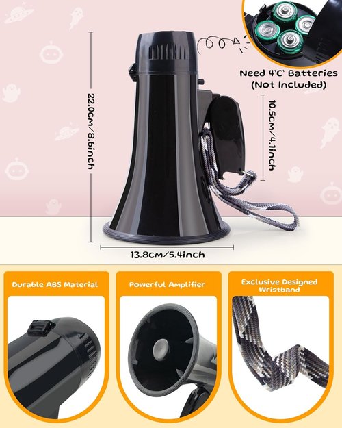 MyMealivos Prank Voice Changer Megaphone with 6 Different Sound Effects Voice Changing Bullhorn for Birthday Party, White Elephant Gift Exchange-Black