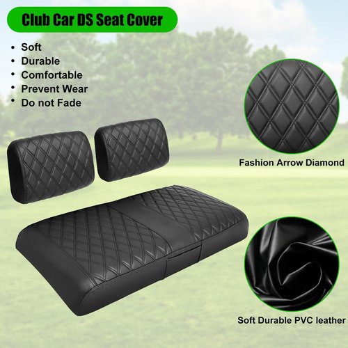 LEAPGOMAX Club Car DS Pre-2000 Golf Cart Seat Cover Thick Premium Marine Leather Made with Custom Diamond Stripe Soft Comfortable/Anti-Scratch/Anti-Fading/NO Stapler Required