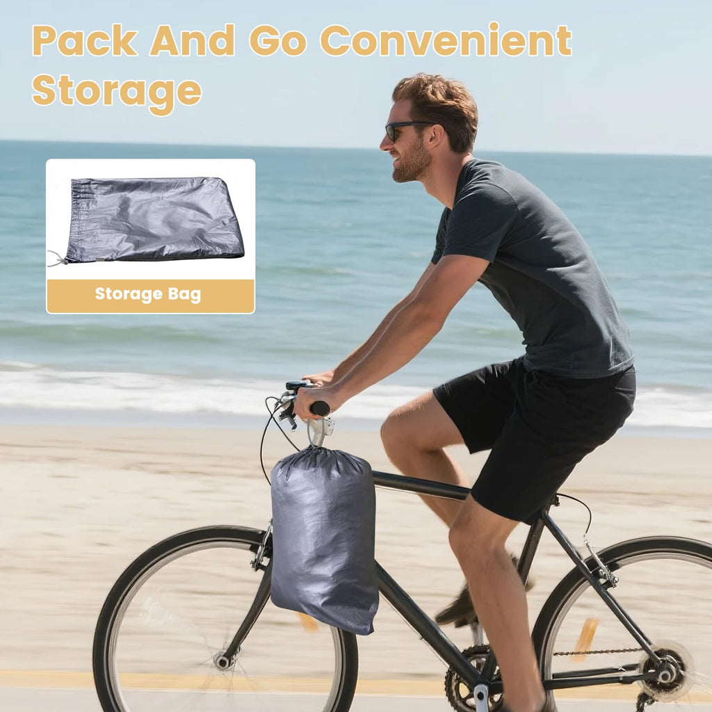 Waterproof Bike Cover for Tricycle & Bicycle, Outdoor Storage Cover with UV Protection, Lock Hole, Elastic Hem, Buckle Strap & Storage Bag, Fits Adult Trikes and Large Bikes