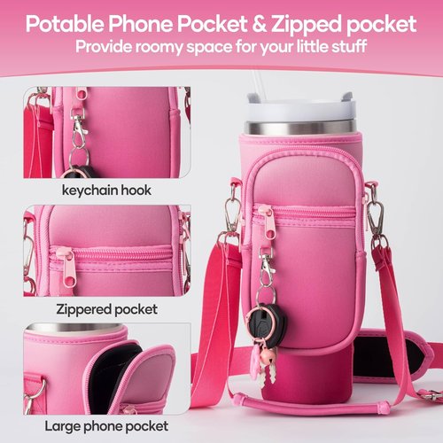 Linmaya Water Bottle Carrier Bag - Neoprene Cross-Body Bag for Stanley Cup 40/30oz with Phone Holder