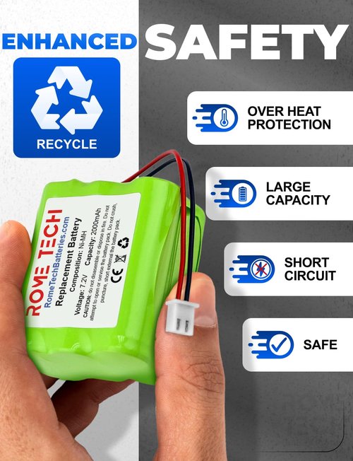 Rome Tech for 2GIG GO! Control Panel Wireless Alarm System – 2gig Battery Replacement 7.2V 2000mAh Rechargeable Lithium Ion Battery Compatible with Linear PERS-4200 Backup Power