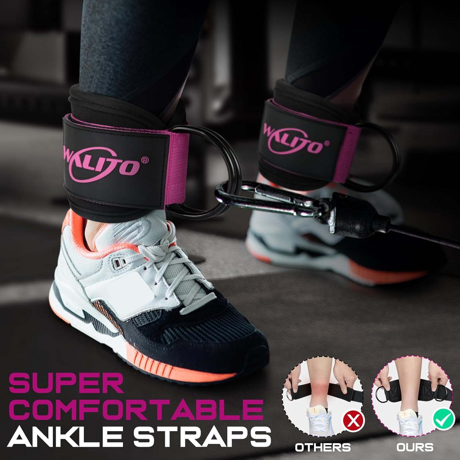 WALITO Gym Ankle Straps - Adjustable Cable Machine Accessories for Glute Kickbacks & Leg Workouts