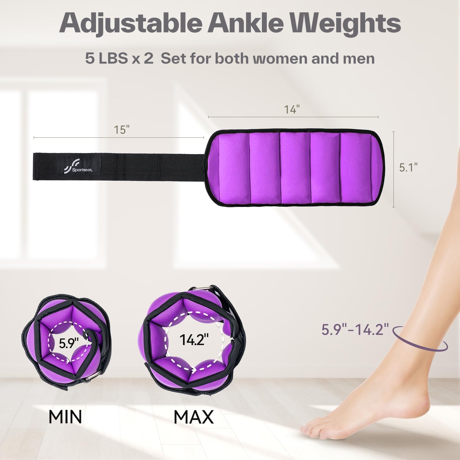 Sportneer Adjustable Ankle and Wrist Weights - Comfortable Fit for Fitness | 1-7 lbs / 1-10 lbs Set