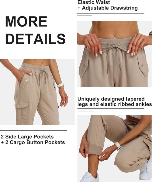 MoFiz Women's Cargo Pants - Lightweight Athletic Joggers for Hiking & Travel | Elastic Waist with Pockets