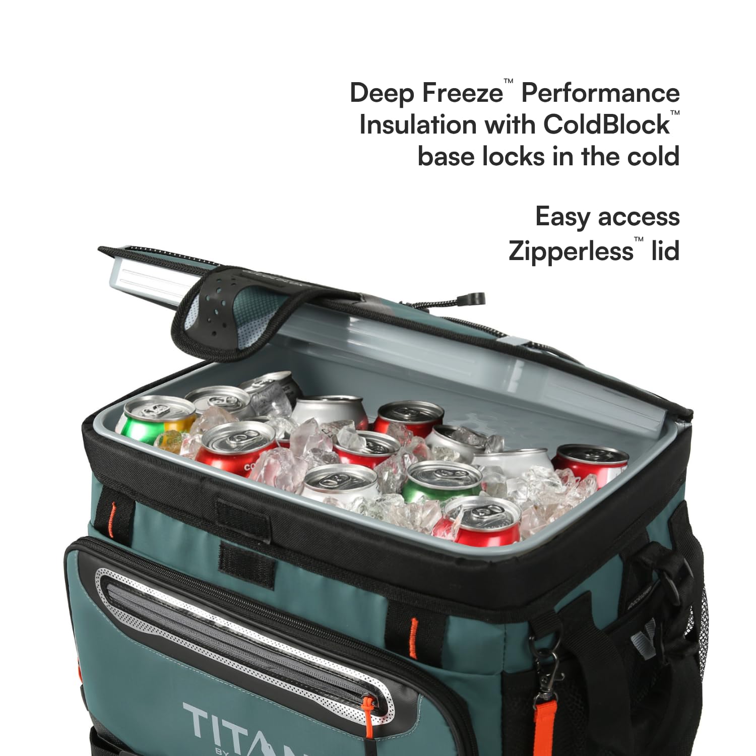 Titan by Arctic Zone Zipperless Soft Sided Cooler with HardBody Liner and SmartShelf, Insulated Bag with Shoulder Strap and Bottle Opener for Beach, Picnic, and Travel, 30 Can Capacity, Jungle Hunt