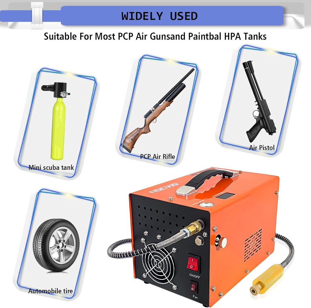 PCP Air Compressor - 4500 PSI Oil-Free Air Pump for Rifles & Paintball Tanks | 12V DC & 110V AC