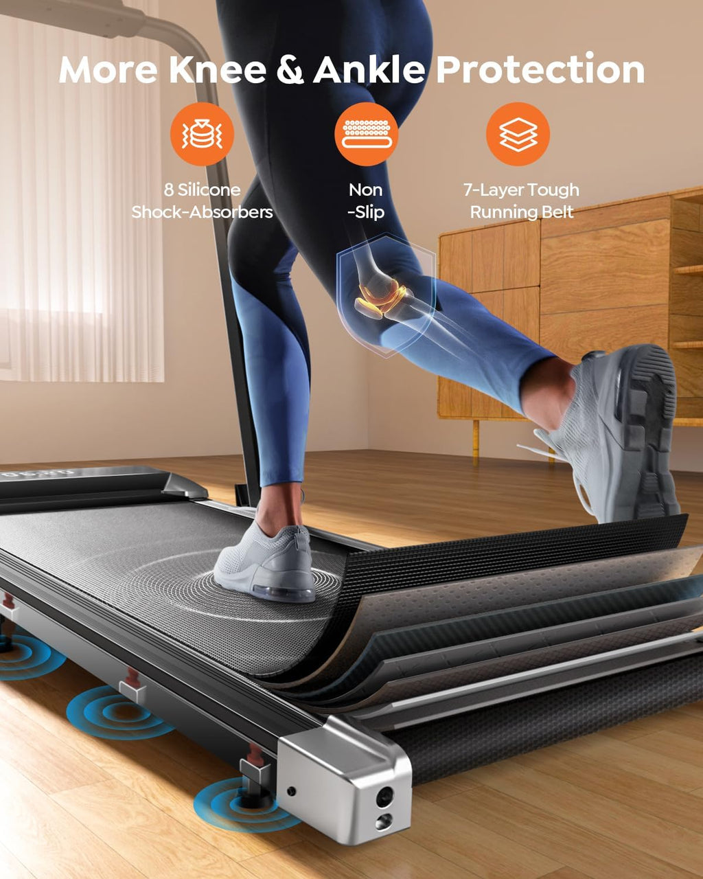 Skiennix Walking Pad Treadmill - 2 in 1 Foldable Design for Home & Office | 300lbs Capacity, App & Remote Control