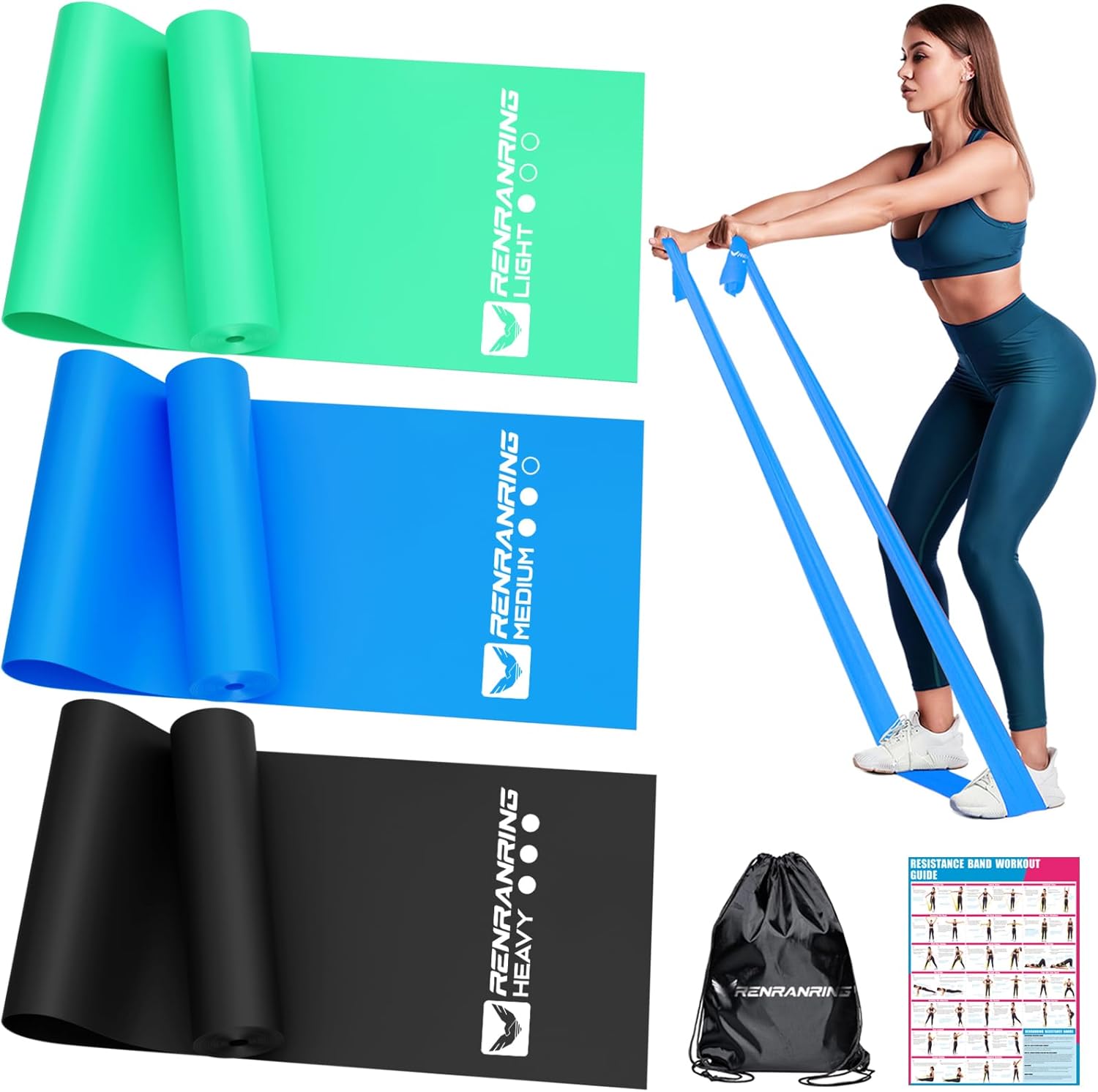 RENRAREN Resistance Bands - Versatile Exercise Bands for Strength Training, Yoga, and Rehab | Starter Set